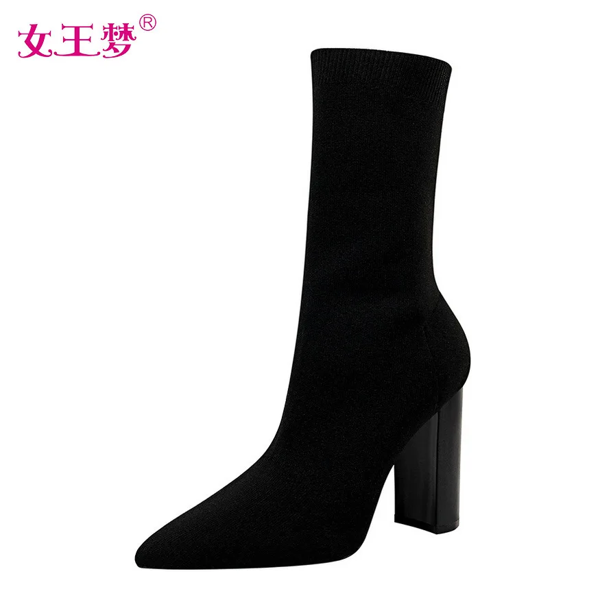 

Sharp Sexy Nightclub Wool Short Boots Concise Coarse heel High heel