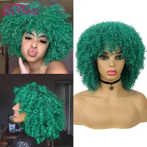 Короткие кудрявые синтетические парики HANNE, с бесплатной челкой, зеленыечерныефиолетовыекрасные парики для чернокожих женщин, косплей или вечерние парики