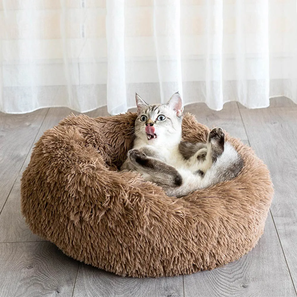 

Round Donut Cats Dog Beds Mats Long Plush Sleeping Pet Blankets Solid Puppy Cushion Sofa Soft House Kitten Home Couch Big Dogs