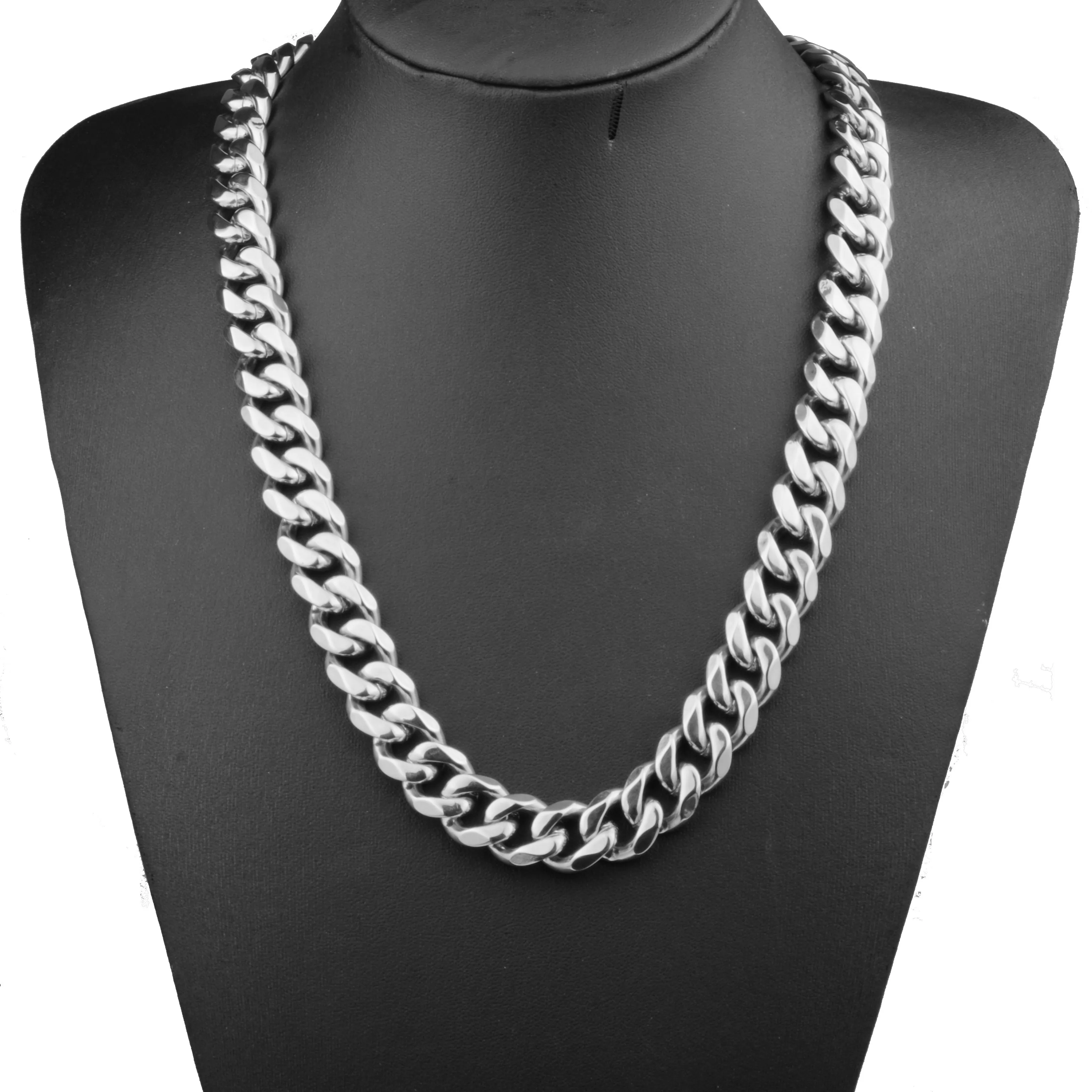 

12MM Handmade Jewelry Adjustable Choker Tail Hip Hop Rapper Stainless Steel Silver Color Chain Cuban Chain Necklace Or Bracelet