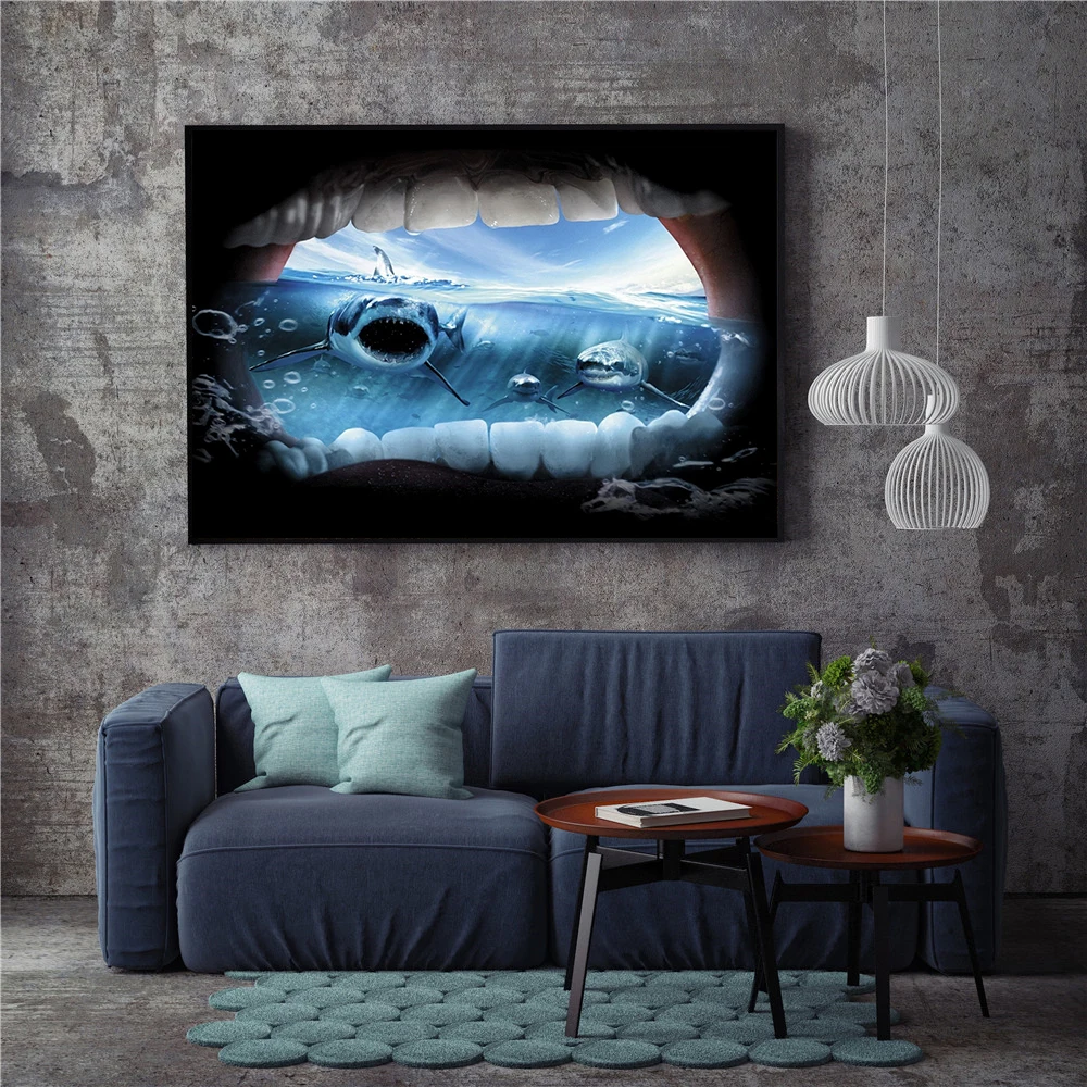 Настенное художественное украшение с юмором мультяшными морскими акулами