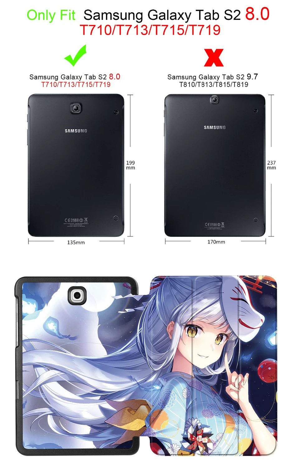 MTT для samsung Galaxy Tab S2 8," чехол для планшета SM-T710 T715 мультяшный аниме девушка из искусственной кожи флип умный чехол защитный чехол