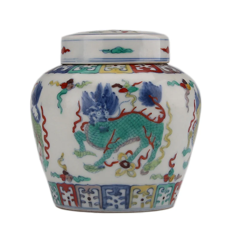 

Chenghua doucai Tianzi pot,kylin pattern jar Jingdezhen antique porcelain, Ming and Qing Dynasties, retro Chinese ornaments