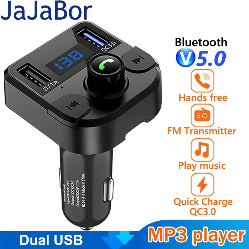 

JaJaBor Bluetooth 5,0 автомобильный комплект громкой связи fm-передатчик Автомобильный MP3-плеер двойной USB QC3.0 Быстрая зарядка Поддержка TF карта/U диск