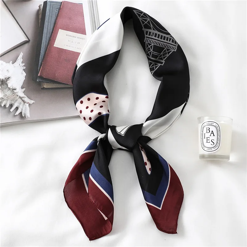 

2021 New Silk Square Scarf for Women 70*70cm Fashion Print Headband Soft Neckerchief Hijab Headscarf Female Foulard Shawls