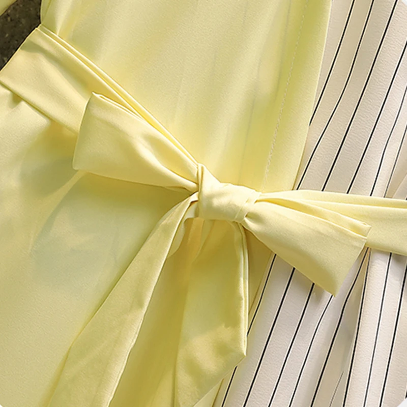 

EHQAXIN Summer Elegant Ladies Large Size Striped Stitching Dress Fashion Sling Shirt Short Sleeve Dresses Women With Belt M-4XL