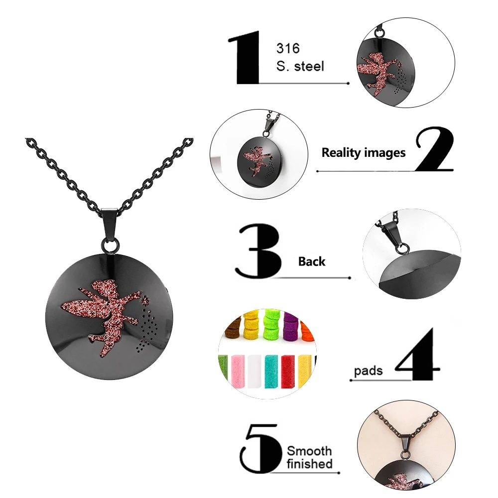 Популярный черный медальон со светорассеивателем из нержавеющей стали ожерелье