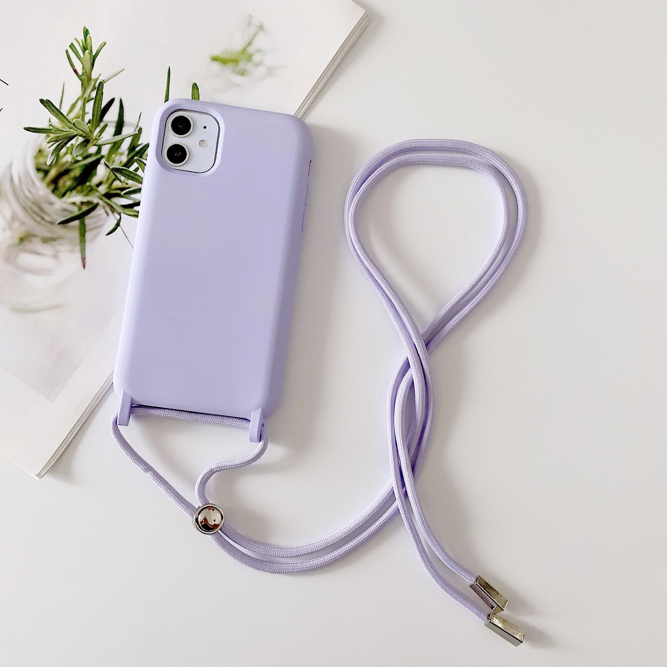 

Cute Girl Liquid silicone Necklace Phone Case For iPhone 12 Pro 11 Pro XS MAX X XR 7 8 Plus Lanyard Crossbody Cord Rope Cove