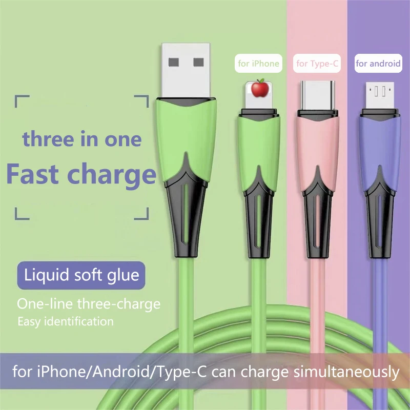

0.3/1.2/1.8m Three Colors Soft Liquid Silicone Phone Data Line 5 A Micro USB/Type C Fast Charging Cable For iPhone Samsung