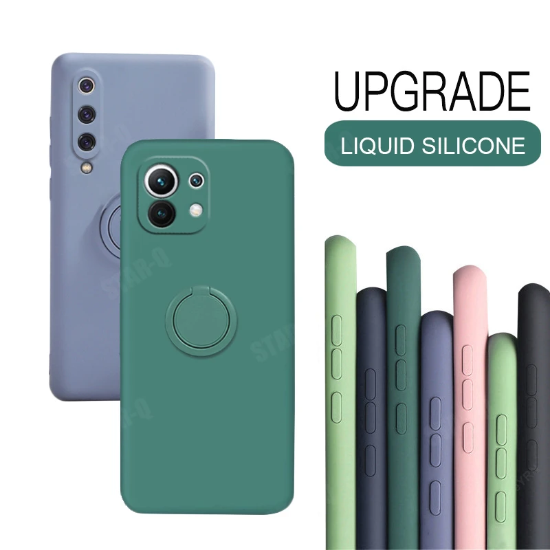 Жидкий силиконовый чехол с кольцом-держателем для телефона Xiaomi Mi 11 Lite 5g Ne 10 9 8 Se Mi11