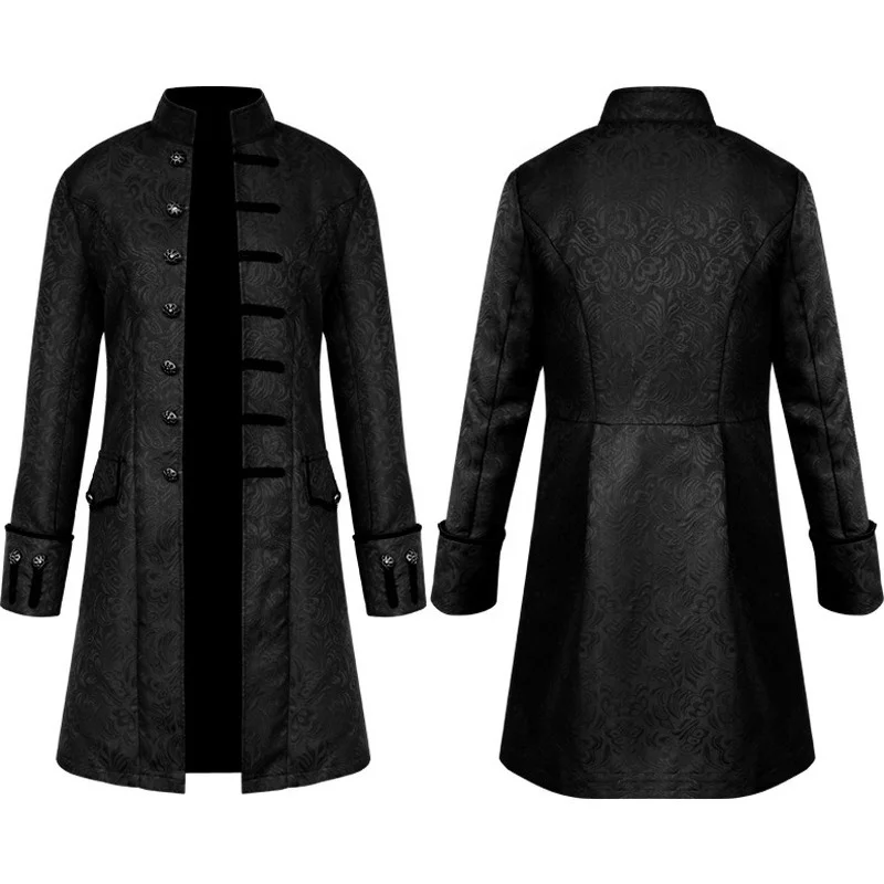 Classic Medieval Men Costume Jacquard Stand Collar Larp Viking Cosplay Jacket Coat Victorian Renaissance Style Clothing S-4XL images - 6