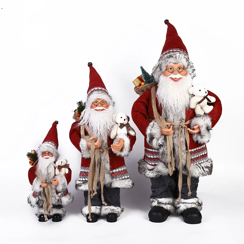

30/45/60cm Christmas Decorations Santa Claus Dolls Standing Xmas Figurine Holiday Decoration Ornaments Layout Window Home Decor