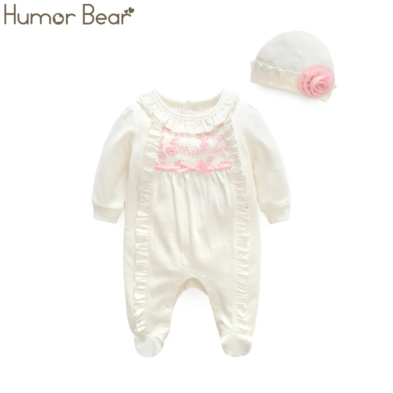 Humor Bear/одежда принцессы для маленьких девочек; костюм для девочек; кружевной комбинезон+ шапки; комплекты одежды для малышей; Детский комбинезон; подарки; Детский костюм - Цвет: BT021 white