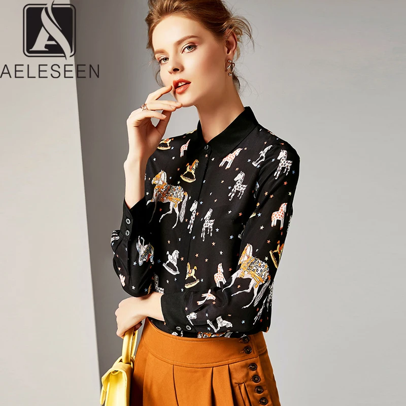 AELESEEN Элегантная блузка с принтом для подиума женщин 2019 Осень Новая мода