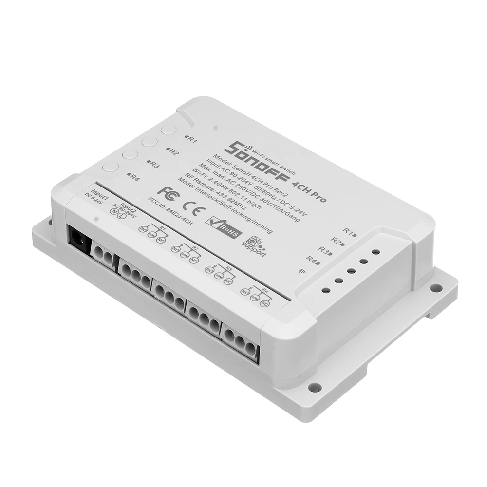 4CH Pro R2 SONOFF 4CH Pro R2 10A 2200 Вт 2,4 ГГц 433 МГц РЧ инчинг/самоблокирующийся/блокирующий Умный домашний переключатель+ 433 МГц пульт дистанционного управления - Цвет: 4CH Pro R2