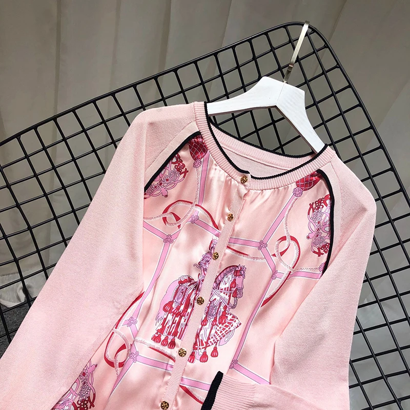 ALPHALMODA с принтом сатиновый, пэчворк вязаный свитер с длинным рукавом Женская новые тонкие трикотажные туфли в стиле ретро; одежда на осень куртка