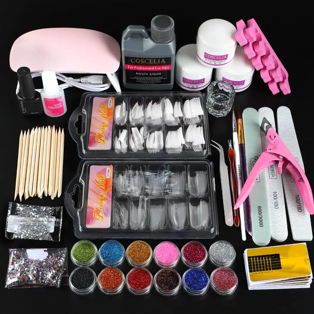 

COSCELIA Acrylic Nail Kit With Lamp All For Manicure Gel Nail Kit Professional Set Tools For Manicure Nail Art Decorations