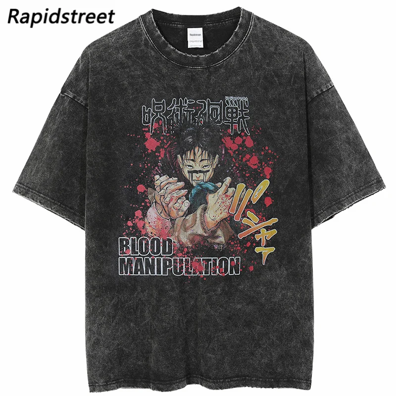 

Футболка в стиле Харадзюку, уличная одежда в стиле хип-хоп с принтом крови, японского Kanji, хлопковая Повседневная рубашка с коротким рукавом,...