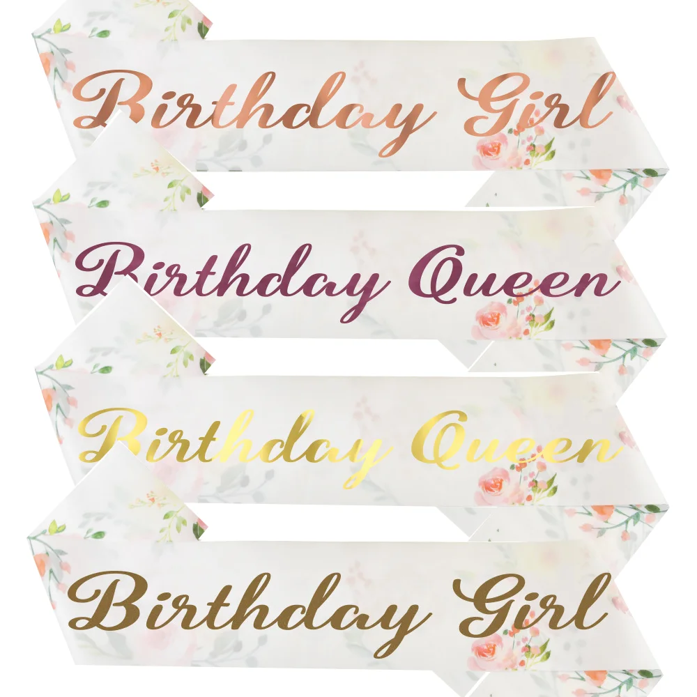 

Floral Printed Birthday Queen Girl Sash for Women Girls Sweet 16th 18th 21st 30th 40th Birthday Party Decoration Supplies Gifts