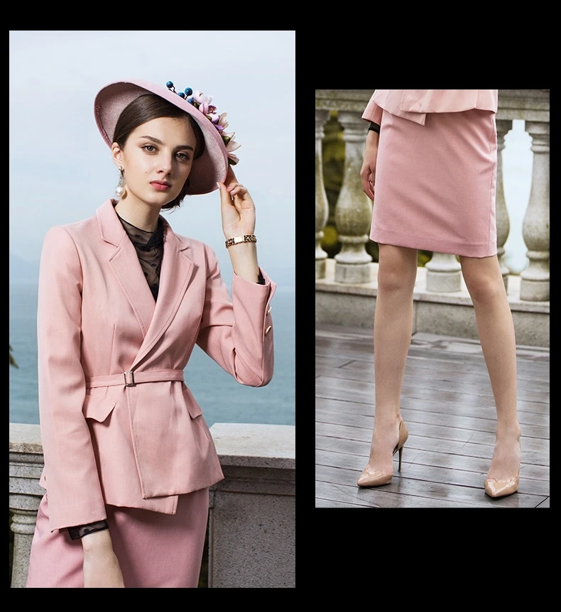 

Women Suits Elegant OL Office Lady Luxury Fashion Blazer With Belt Pencil Skirt Slim Business Formal Work Wear 2 Piece Set