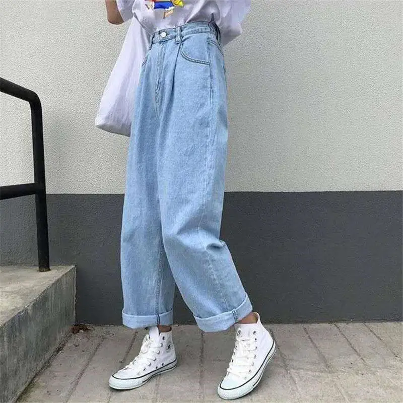 

Spring Autumn High Waist Women's Jeans Loose Wide Leg Pants Trousers Female Streetwear Girls Black Denim Baggy Mom Jeans Q4363