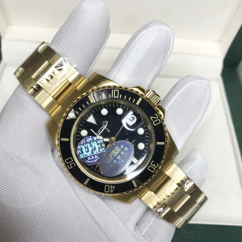 

18K Gold Men luxury AAA watch Black ceramic bezel Oyster sapphire glass Automatic sweeping Perpetual Sub Rolexable wristwatch