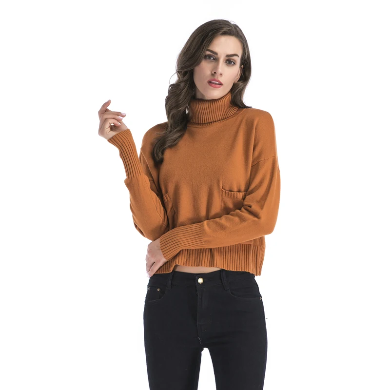Женская модная водолазка свитер 2019 зима обычная высокая на выход вязанные топы с