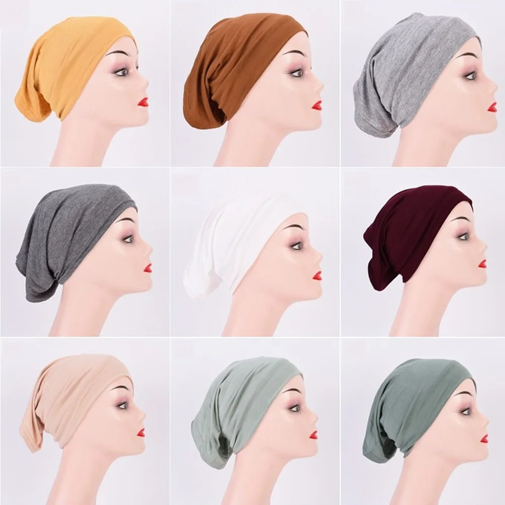 

2021 New 40 Color Mercerized Cotton Autumn Bottoming Cap High Elasticity Soft Sreathable Fashion Ladies Scarf Headscarf