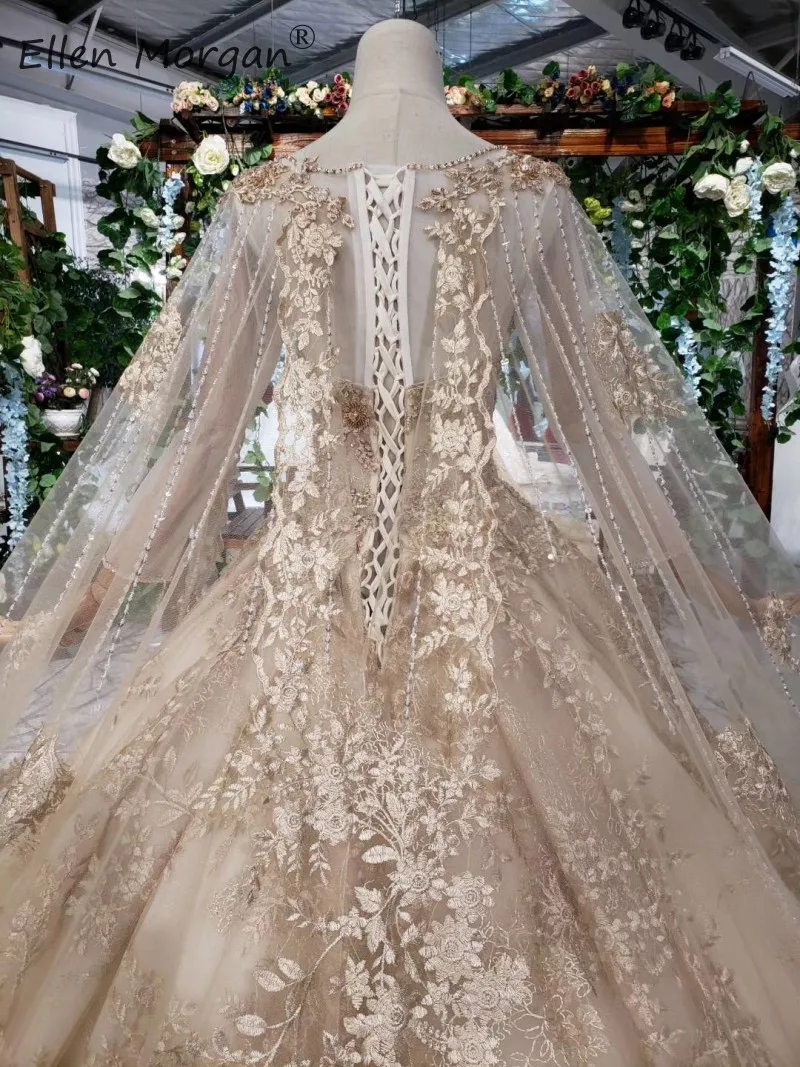 Золотые кружевные свадебные платья из Саудовской Аравии с длинными рукавами