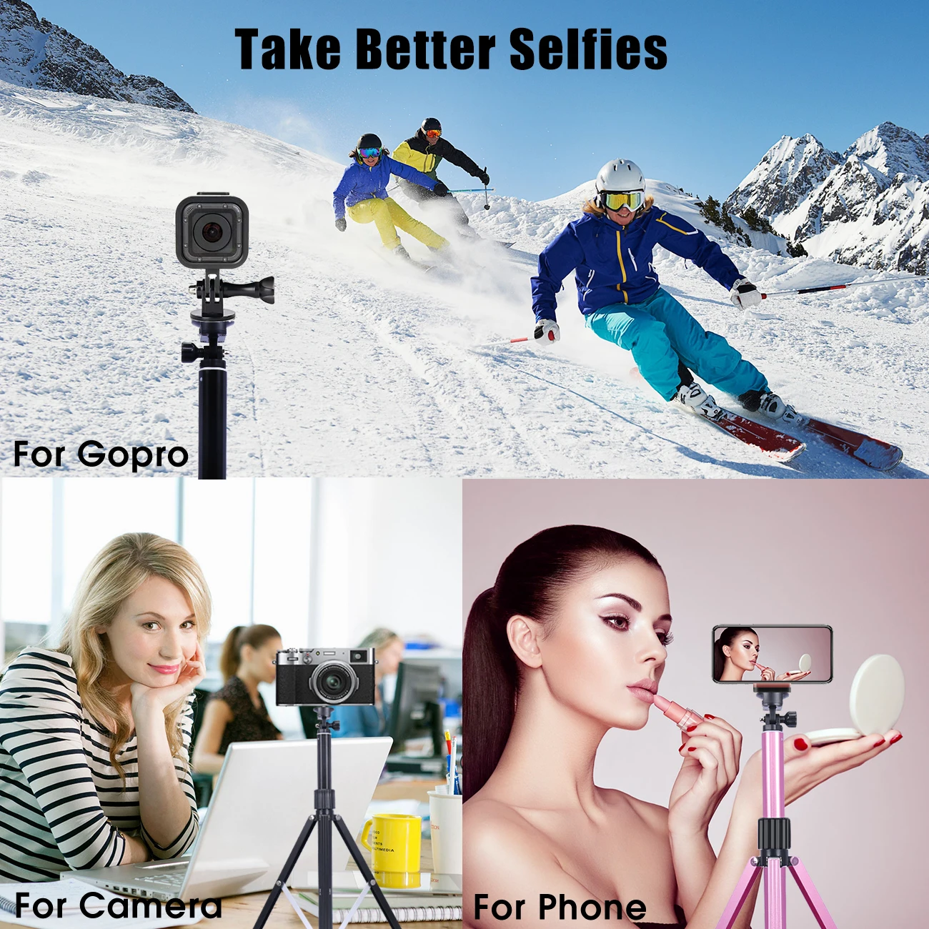 Портативный штатив для телефона 160 см селфи с держателем крепление Bluetooth и Gopro |