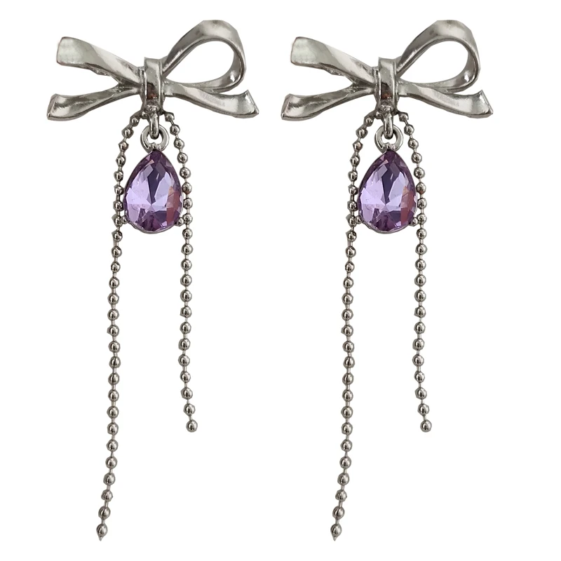 

Bilandi S925 needle Delicate Jewelry Girl Earrings Popular Design Purple Glass Bowknow Drop Earrings For Girl Lady Gifts
