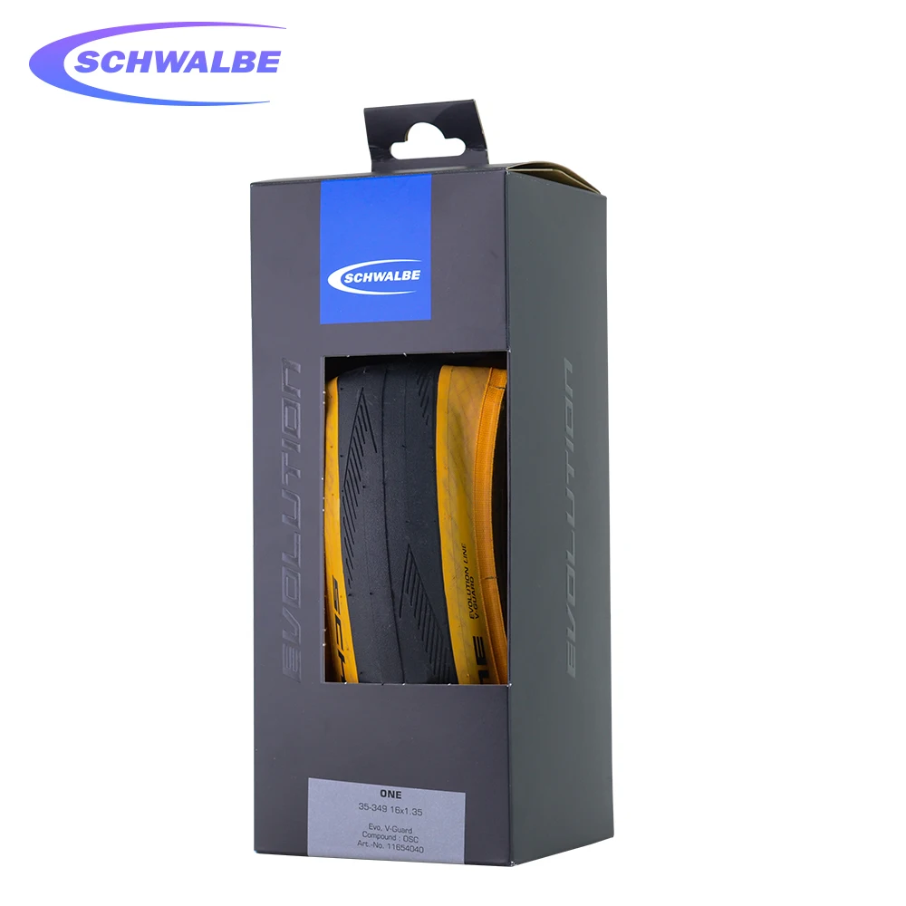 Складные шины Schwalbe ONE для Brompton 35-349, 16 дюймов, 16x1,35, ссветильник желтые боковые шины 35-349, желтые края, защита от проколов - изображение