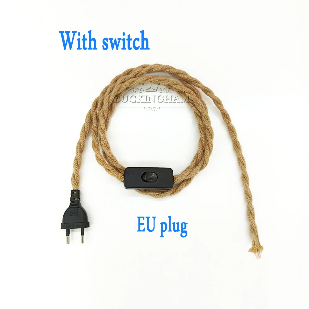 

Шнур питания с европейской вилкой и пеньковой веревкой E27, патрон для лампочки Эдисона, 2/3 метра, винтажный висячий провод для светильника с переключателем ВКЛ./ВЫКЛ. Для ламп в стиле ретро