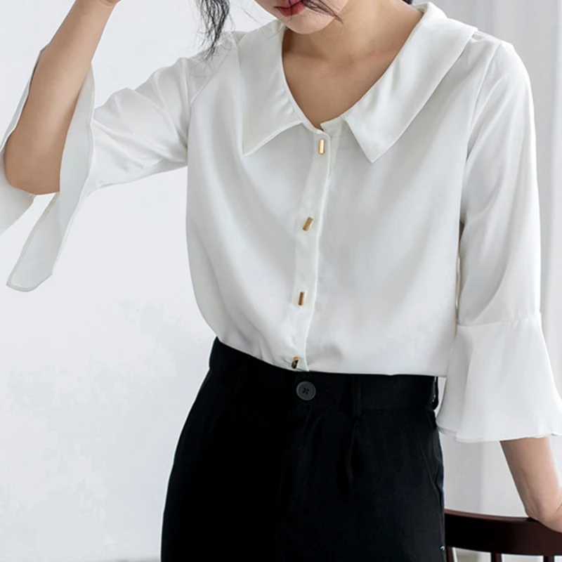 Рубашка Sungtin Женская с воротником Питер Пэн Офисная Элегантная блузка