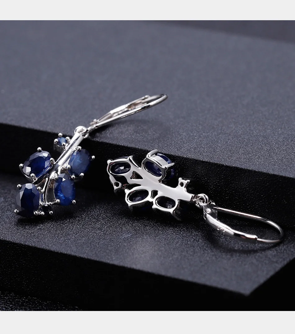 GEM'S BALLET 4.37Ct натуральный синий серьги из сапфирового драгоценного камня 925 пробы Серебряные Листья Висячие серьги для женщин хорошее ювелирное изделие