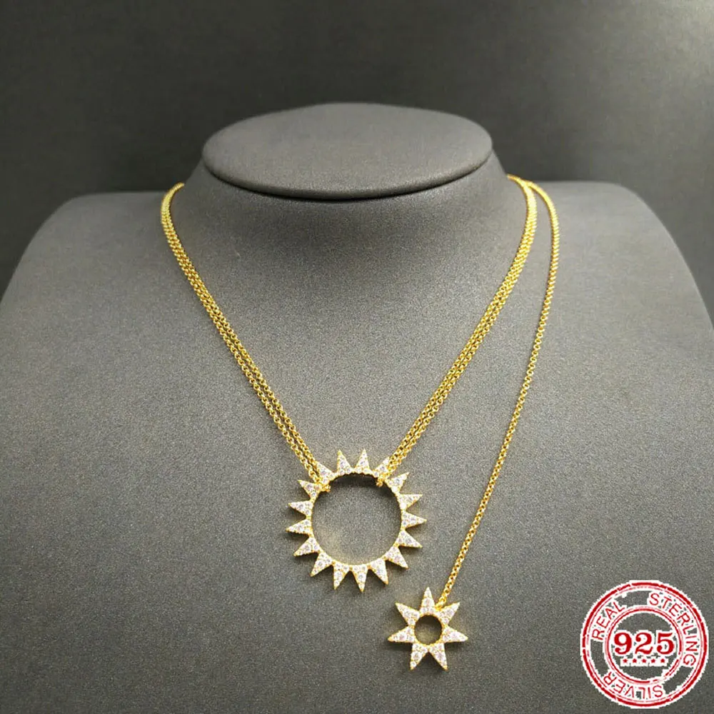 

100% Sterling Silver S925 Ladies Light Luxury Necklace Sun Necklace Women Fashion Jewelry Girlfriend Gift