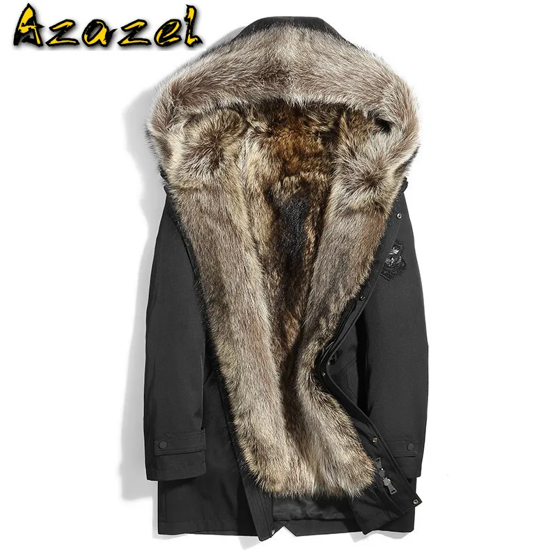 

Azazel Mid-length Parka Winter Jacket Men Clothing 100% Raccoon Fur Collar Coat Warm Hooded Jackets Chaquetas Hombre LXR986