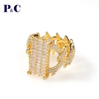 fashion iced out geometric square cubic zirconia rings gold plated copper for men women finger rings jewelry