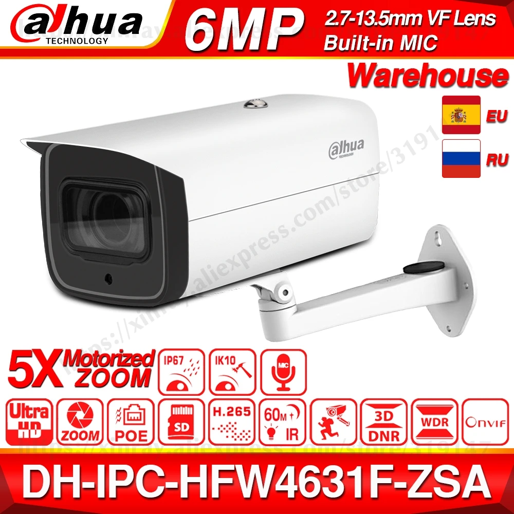 Dahua IPC-HFW4631F-ZSA 6MP IP Камера 2,7~ 13,5 мм 5X зум пуля 60 м ИК слот карты Micro SD аудио IP67 IK1