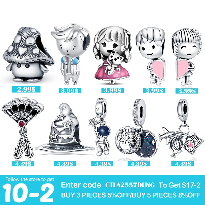 

New Starry Sky Astronaut Charm Beads plata charms of ley 925 Fits original pandora bracelet 925 silver women pendant jewelry