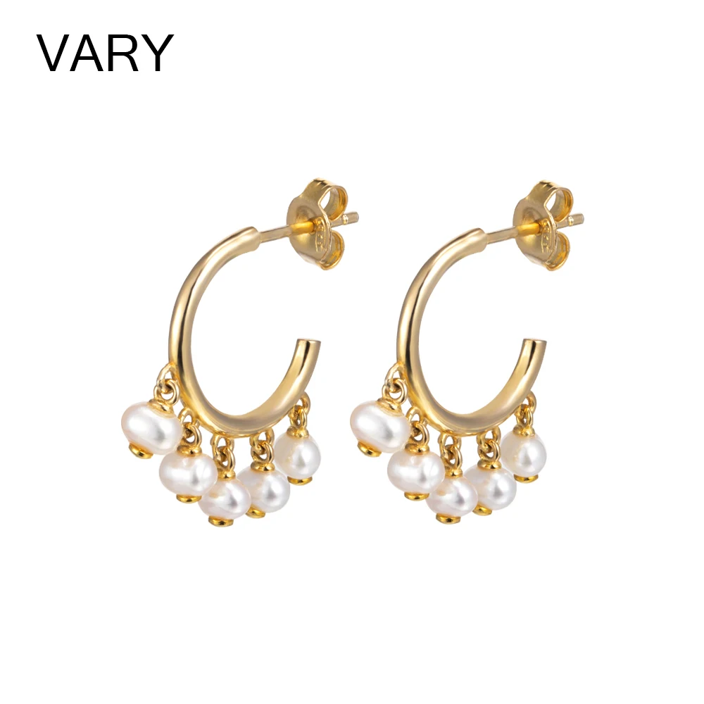 

VARY exquisite girl popular beautiful pearl 18K gold 925 sterling silver hoop earrings exaggerated gifts for women