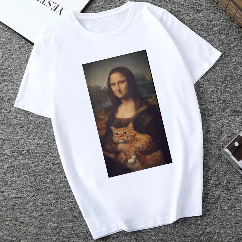 Mona Lisa Spoof персональные футболки женские модные футболки Harajuku летние с коротким рукавом и круглым вырезом белые Топы Рубашки Camiseta Femina