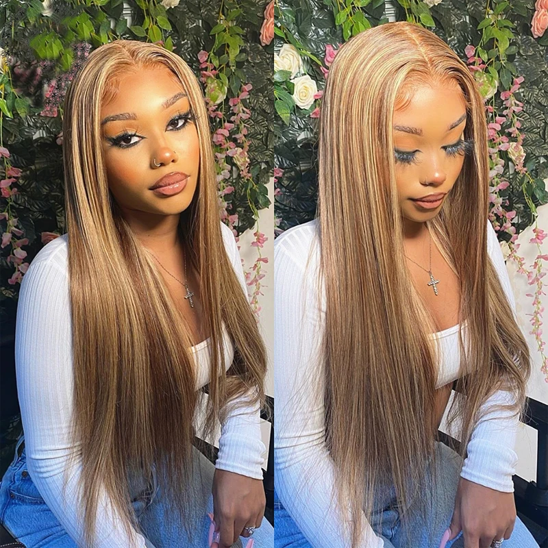 

Highlight Color Long Straight Wig Remy T Part Lace Front Wig Human Wig For Women With Baby Hair Wigs Use Special For Summer