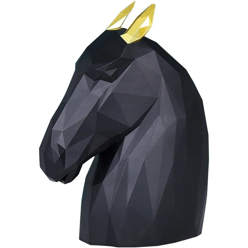 

Nordic Minimalist Horse Head Statue Ornaments Geometric Origami Golden Ear Animal Desk Decor Home Decoration Accessories Modern