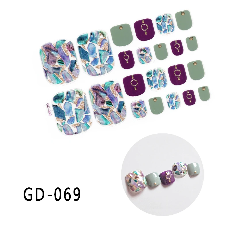 

22tips Toenail Stickers Adhesive Full Cover Toe Nail Art Polish Tips 3D Glitter Sequins Design Wraps Easy Apply Strips Manicure