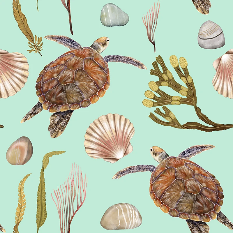 Ткань атласная из полиэстера с принтом черепашек на заказ мягкая и тонкая ткань