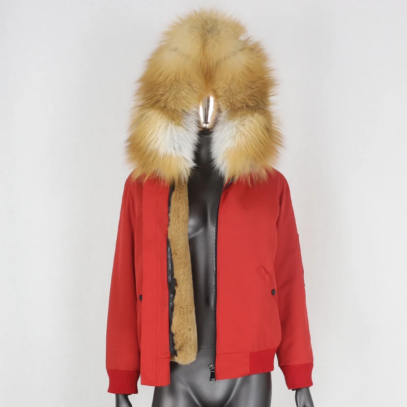 

CXFS 2021 New Women Waterproof Bomber Parka Real Fur Coat Winter Jacket Women Natural Raccoon Fox Fur Collar Hood Outerwear Warm