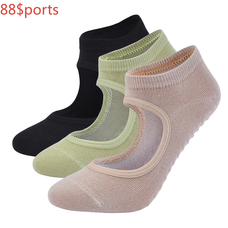 

Women High Quality Pilates Socks Anti-Slip Breathable Backless Yoga Socks Ankle Ladies Ballet Dance Sports Socks for Fitness Gym