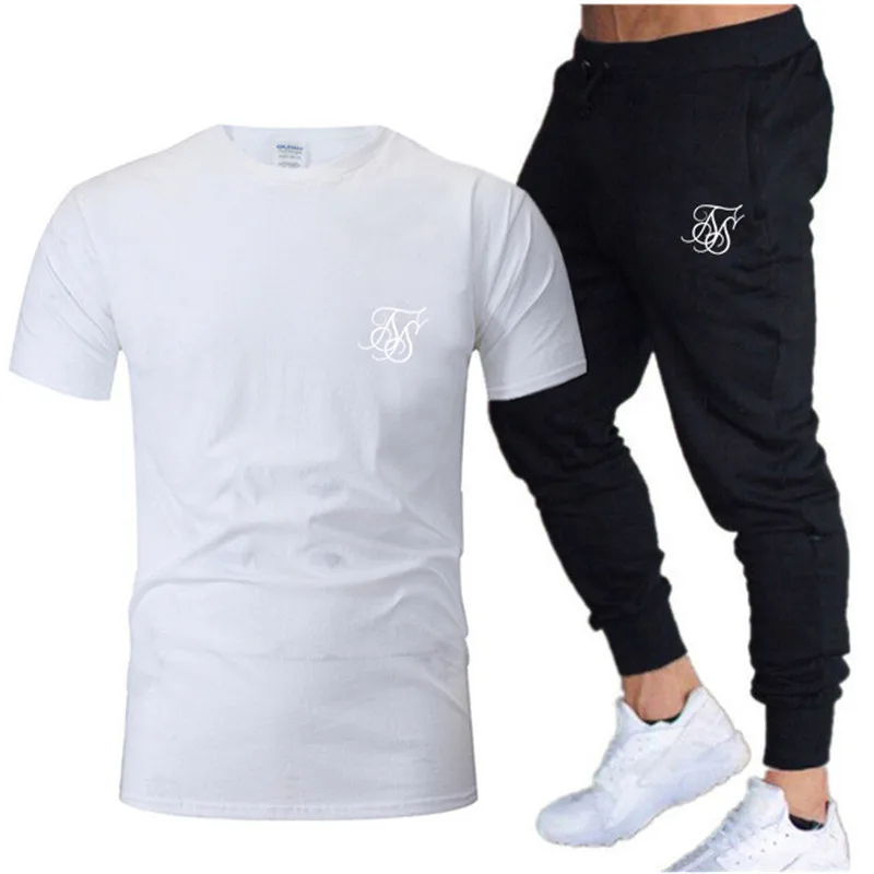 Мужской повседневный спортивный костюм SikSilk комплект из двух предметов футболка