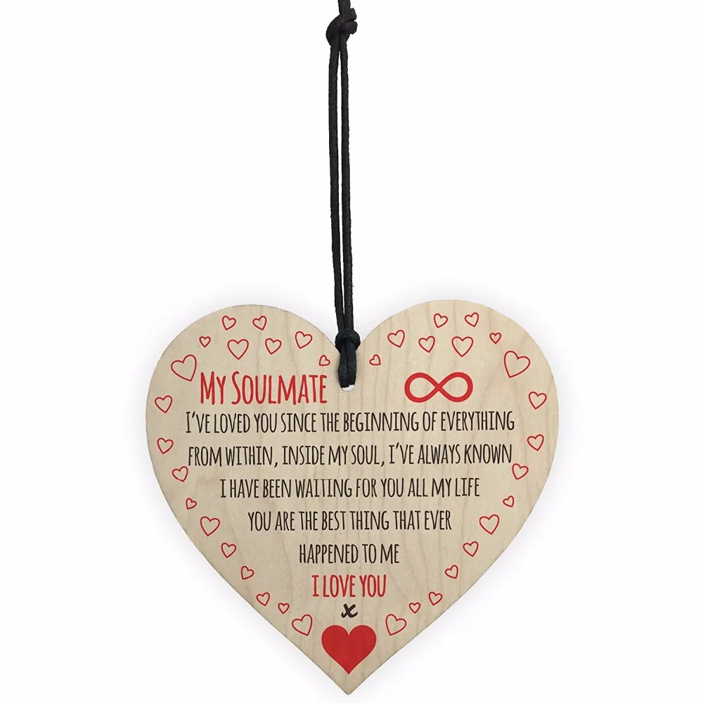 

(My Soulmate I Love You ) Wooden Heart Wood Craft plaque sign Special Christmas Home DIY Tree Decoration Affection Small Pendant